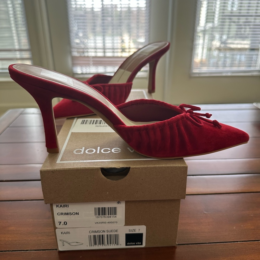 Women's Red Suede Mules - Brand New Size 7